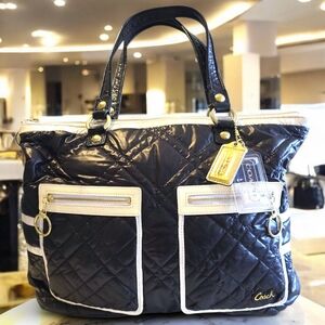 Coach Blue and White Quilted Tote in excellent condition!